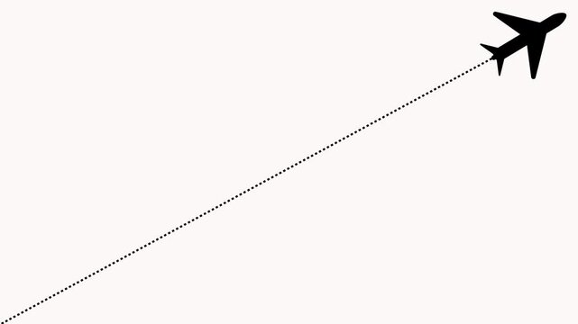 Animated airplane flying on dash line path from with start point and dash line trace. Airplane Running on Dash Track plane icon.