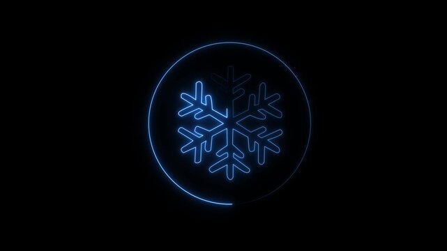 snowflake symbol, Glowing neon snowflake sign loop able animation .Neon snowflake icon animation, flickering emergence and fading. Glowing neon snowflake sign, looped animation.