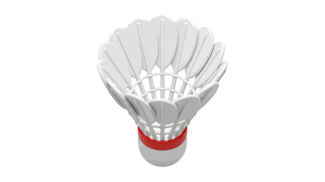 3d white badminton shuttlecock with red band on a transparent background