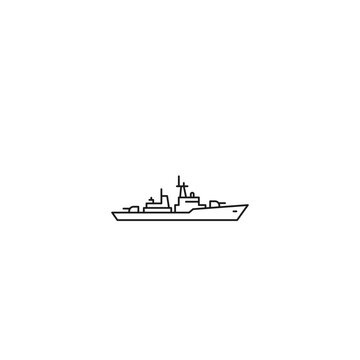 Warship line icon for naval defense, military operations and maritime security.