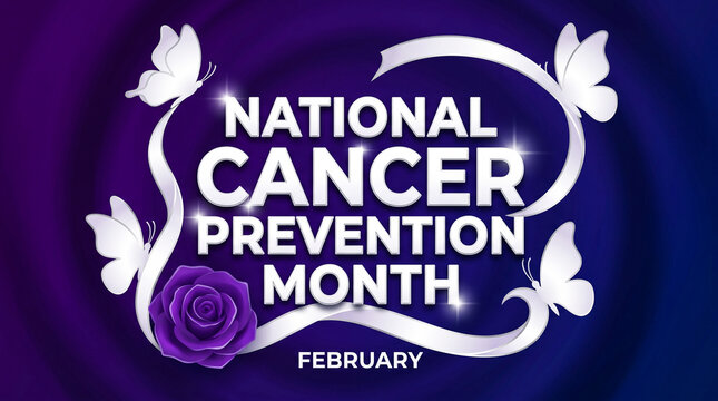National cancer prevention month awareness ribbon poster with february calendar