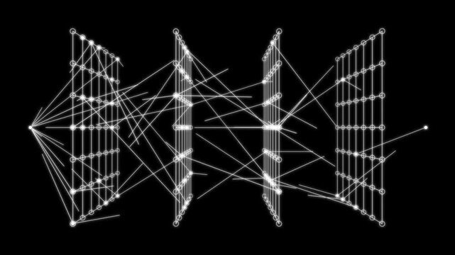 Neural Network Loop &ndash; Artificial Intelligence and Machine Learning.
Abstract visualization of a complex neural network model composed of interconnected nodes and layers