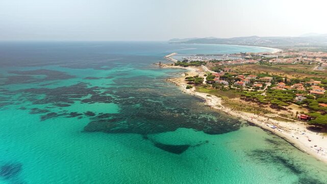 Aerial View of Turquoise Sea and Sardinian Coastline at Spiaggia di Posada, Italy