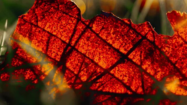 Close-Up of a Vibrant Orange Leaf Illuminated by Sunlight