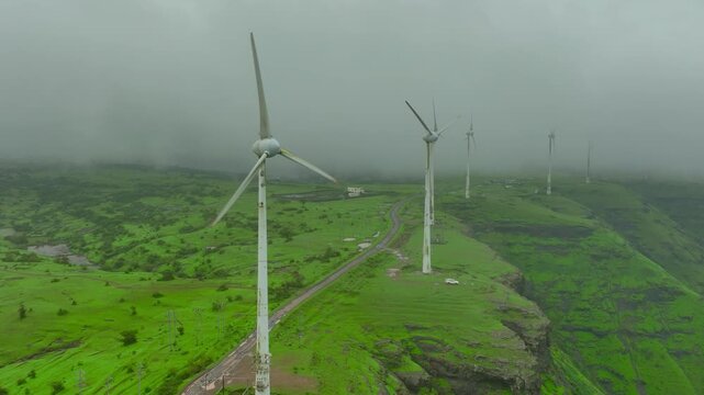 Renewable energy wind farm aerial view