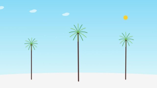 Minimalist Flat Design Illustration of Three Tropical Palm Trees