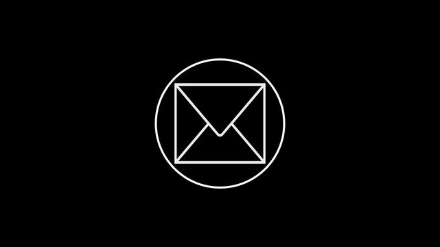Massege icon animation on black background. sms icon . email, gmail, address,letter 4k animation video.