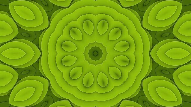 Monochromatic lime green kaleidoscope floral pattern background looping motion graphic animation abstract geometric design video element for creative display