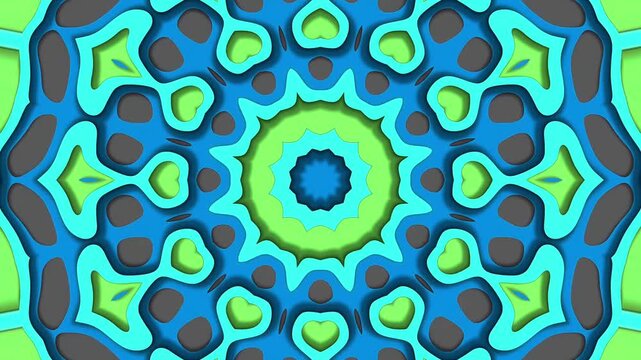 Vibrant blue and lime green floral kaleidoscope pattern background motion graphic looping video element abstract geometric digital art design