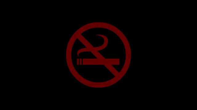 Red colour no smoking icon black background 4k animation video.