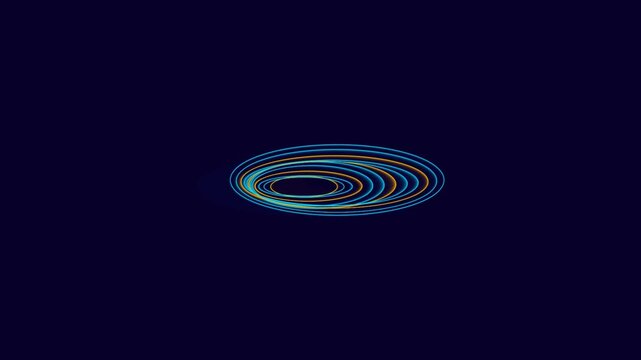 Rotating glowing elliptical rings animation showing futuristic abstract motion in a dark deep blue space background
