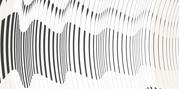 Vertical black lines on white background forming wave-like interference pattern. Abstract visualization of oscillation, amplitude, and modulation. vector eps 10