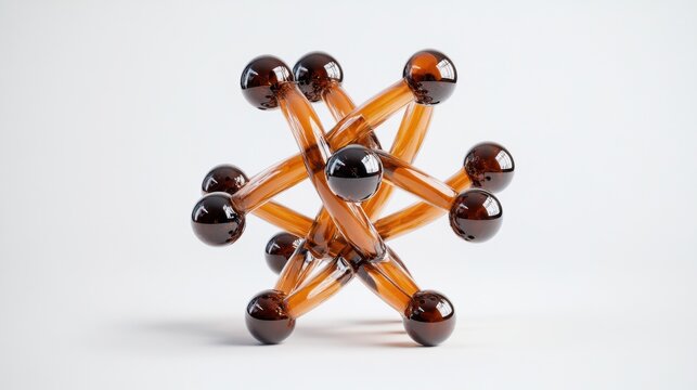 A translucent amber jacks game piece is set against a neutral background. The star-shaped object, with its pointed ends, is intricately designed