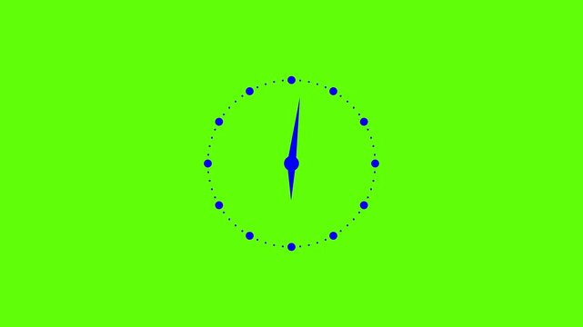 Blue colour clock animation. Reverse clock animation showing time running. abstract analog clock animation on Green colour background.4k