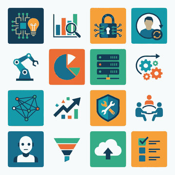 Modern Cybersecurity and Network Protection Technology Icon Set for Digital Security