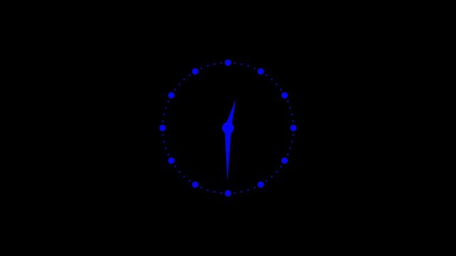 Clock icon animation. Reverse clock animation showing time running on black background.4k animation video
