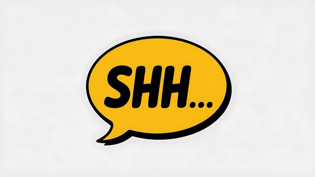 Minimalist yellow speech bubble with shh text for silence or secrecy concept illustration