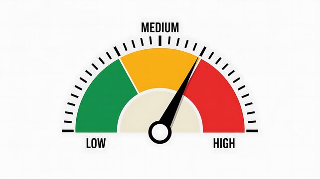 Gauge meter showing low medium and high levels with a needle pointing to high status
