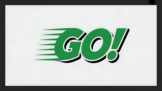 Green Go word logo with motion speed lines for fast business growth and startup concept