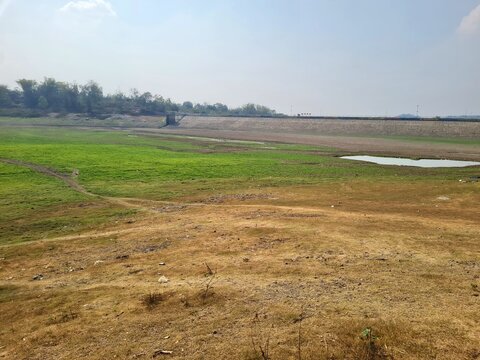 View of the reservoir which has dried up due to the prolonged dry season,location in Tandon reservoir,Wonogiri,Indonesia.