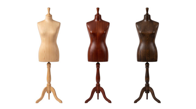Vintage wooden tailor dress form mannequins set for sewing dummy haute couture atelier mockup