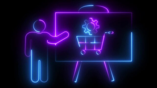 Neon e-commerce strategy presentation: digital marketing and business optimization concept