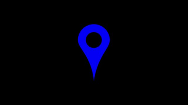 Blue colour Location Pin Bounce Animation Icon Video &ndash; GPS Map Marker Motion Graphic Loop on black background.4k animation video