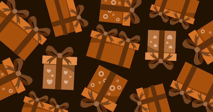 brown gift boxes pattern stacked on dark brown background