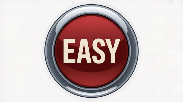 Red push button with Easy text icon for simple user interface and digital interaction design