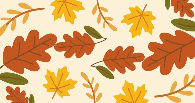 brown oak leaves floating pattern on soft beige background