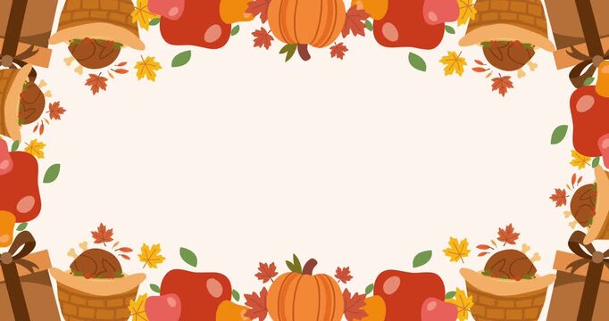 harvest abundance food basket frame on light cream background