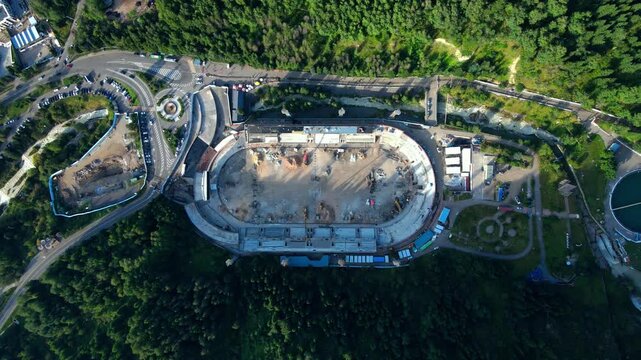 Medeu Ice Skating Rink in Almaty Under Reconstruction &ndash; Renovation Works, Construction and Famous Mountain Sports Landmark of Kazakhstan
