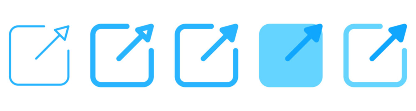 External Link and Open Window Share Icons Set | external link icon set with diagonal arrows pointing out of a square frame | for open page, share URL, redirect, and web navigation UI app icons