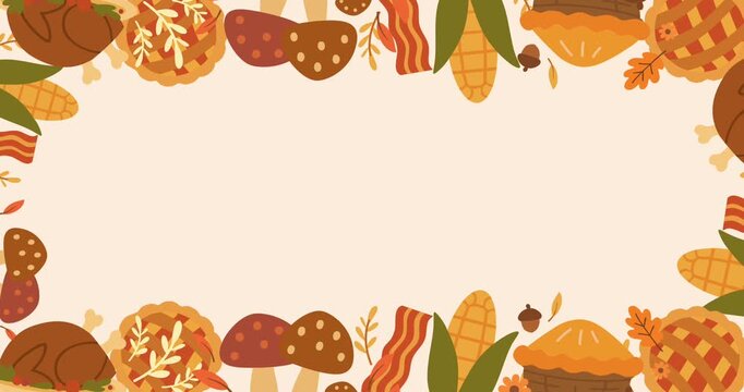 bountiful harvest food border on simple light cream background