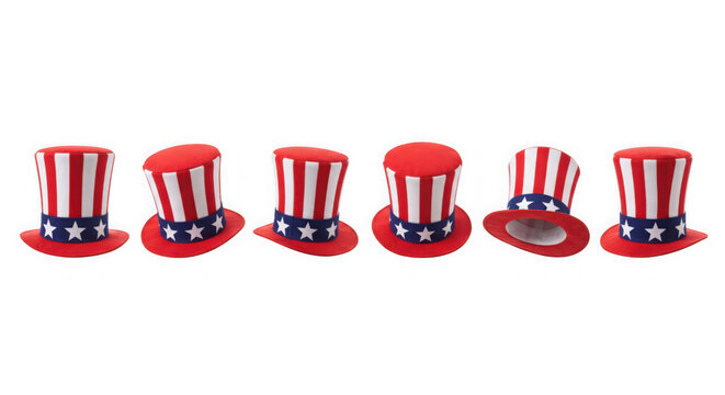 Collection of uncle sam hats isolated on transparent background