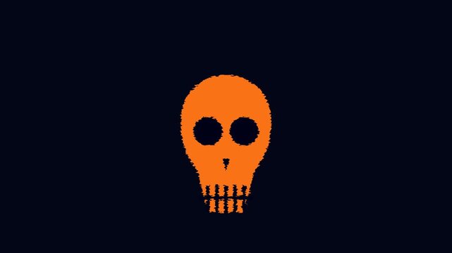 Orange Skull Abstract Flickering on Black Background Distorted Glitch Effect Minimalist Dark Icon