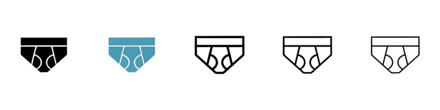 Male underwear vector illustration set. Mens brief symbol in black and white color. Thin line customizable illustration. Contour symbol. Vector isolated outline drawing. Editable stroke