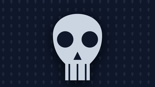 Stylized Skull Illustration on Dark Patterned Background Minimalist Spooky Graphic Animation