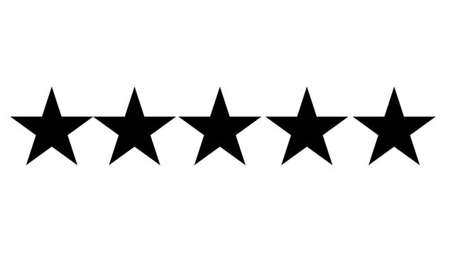 Five black stars rating icon illustration on white background
