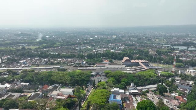 Aerial Malang Train Station Cityscape with Streets and Traffic, Java, Indonesia