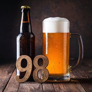 Rustic Beer Bottle and Glass with Number 98 &ndash; Birthday and Anniversary Celebration