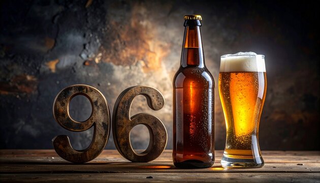 Rustic Beer Bottle and Glass with Number 96 &ndash; Birthday and Anniversary Celebration