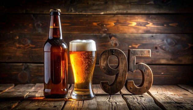 Rustic Beer Bottle and Glass with Number 95 &ndash; Birthday and Anniversary Celebration