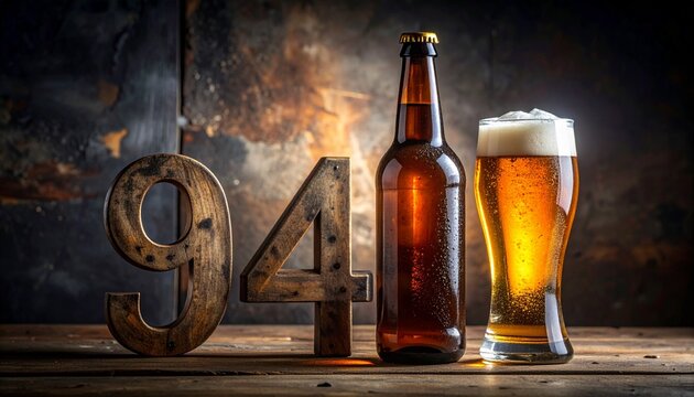 Rustic Beer Bottle and Glass with Number 94 &ndash; Birthday and Anniversary Celebration