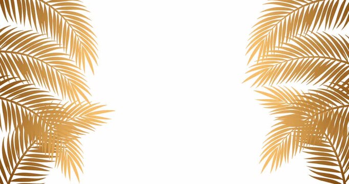 elegant gold palm leaves frame on white clean space