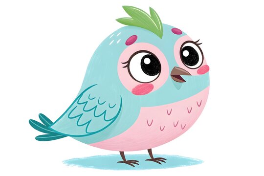 Cute cartoon bird with big eyes standing