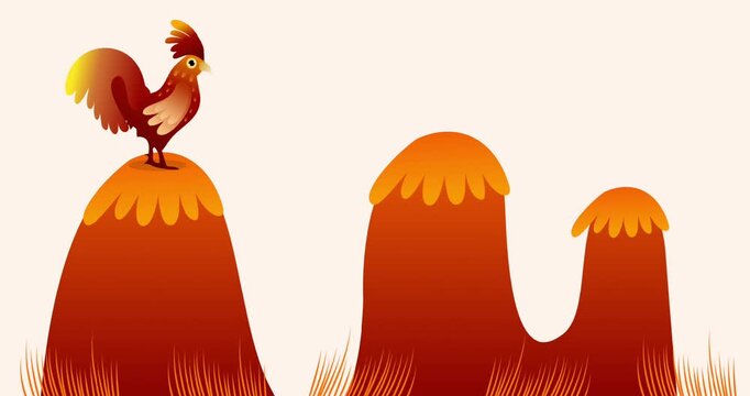 proud rooster standing on top of rocky hill landscape