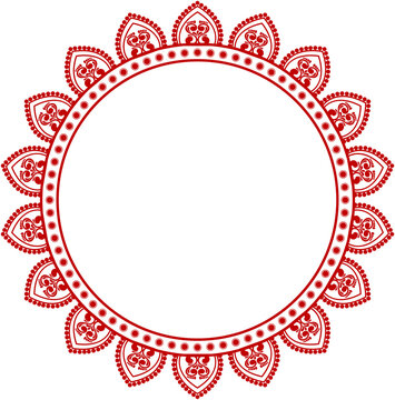 Durga Puja Circular Red Paisley Frame with Ornamental Border
