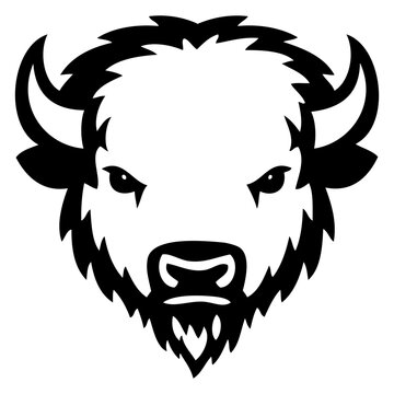 Logotipo fauna americana. Icono con dibujo sencillo con l&iacute;neas de la cabeza de un bisonte visto de frente 