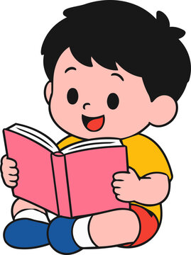 Cute Student Reading a Book for School Education and Learning Illustration